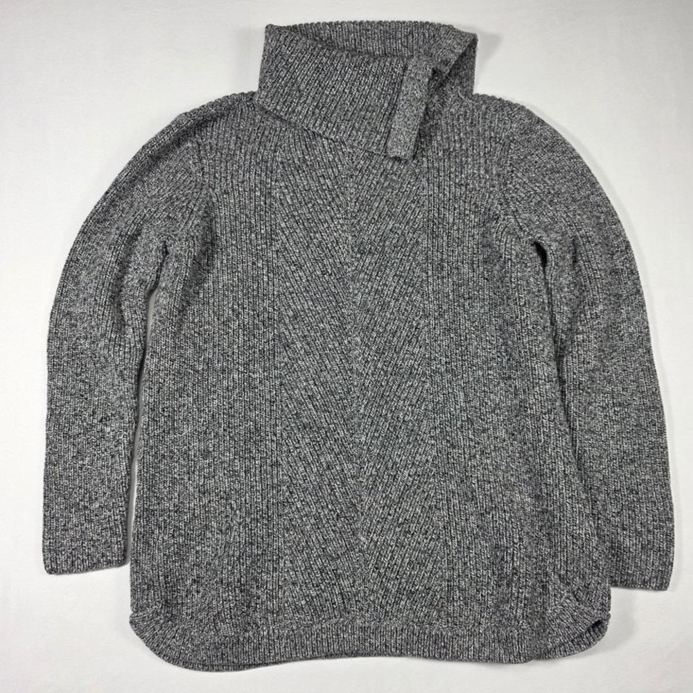 Talbots Petite Turtleneck Sweater Gray Marled Ribbed Split Pullover Small